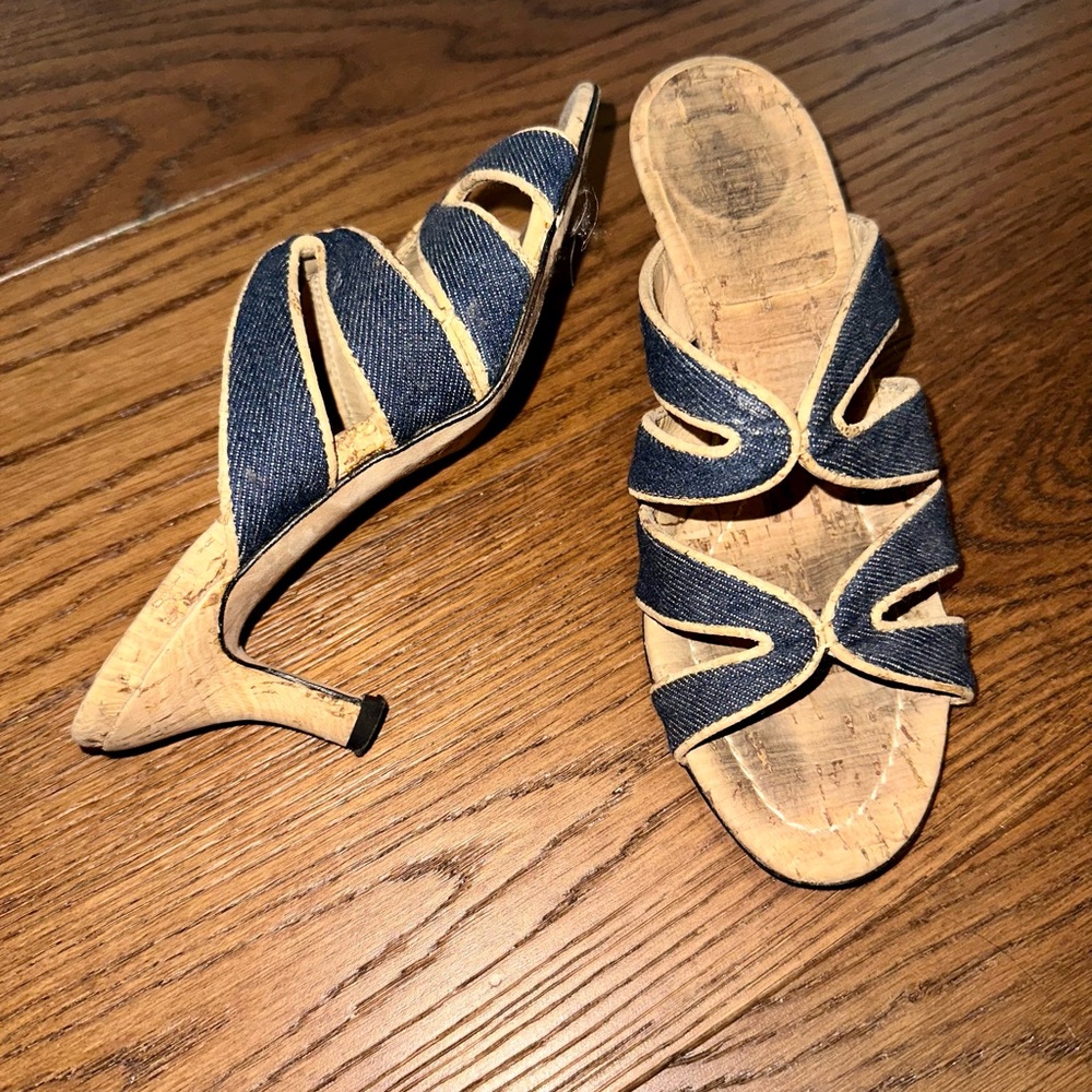 Vaneli Blue Fabric Cutout Kitten Heel Womens Shoes, Size 4.5